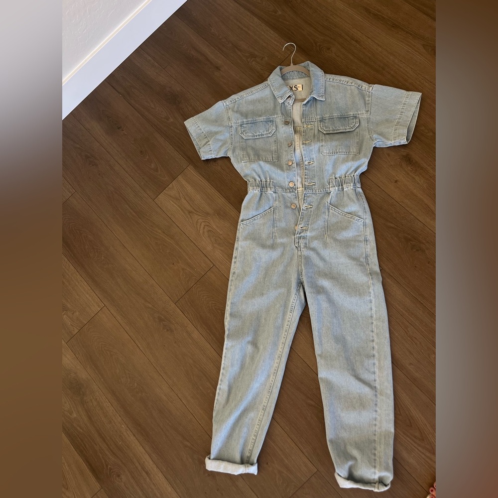 Free People Light Blue Denim Overalls